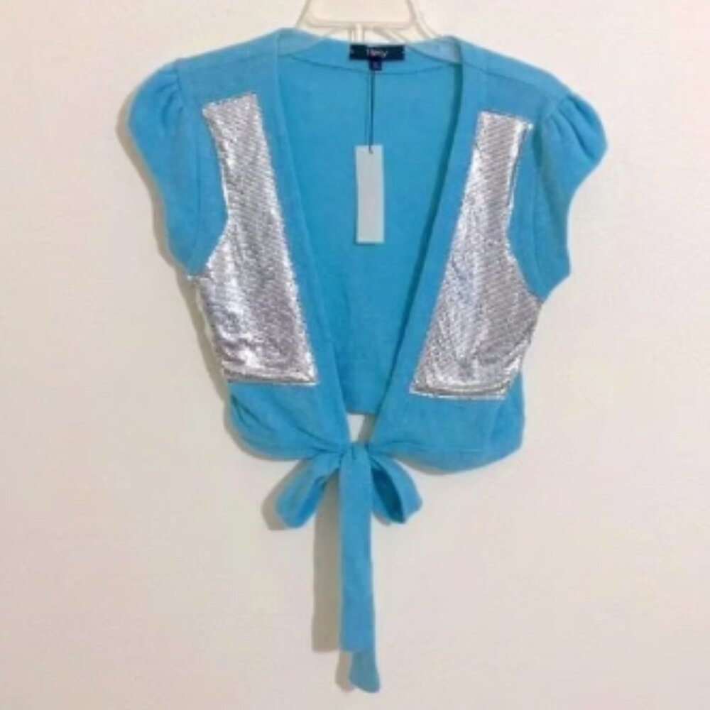 SKY Wool-Blend Bolero Sweater Cardigan w Metallic Accent Women's Size L